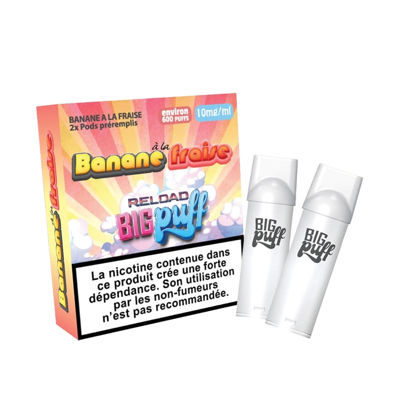 BIG PUFF Reload - Pack de 2 Cartouches 2 ml 600 Puffs-0 mg-Banane Fraise-VAPEVO