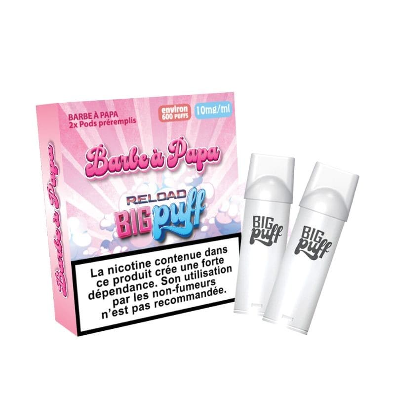 BIG PUFF Reload - Pack de 2 Cartouches 2 ml 600 Puffs-0 mg-Barbe à Papa-VAPEVO