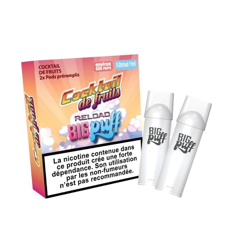 BIG PUFF Reload - Pack de 2 Cartouches 2 ml 600 Puffs-10 mg-Cocktail de Fruits-VAPEVO