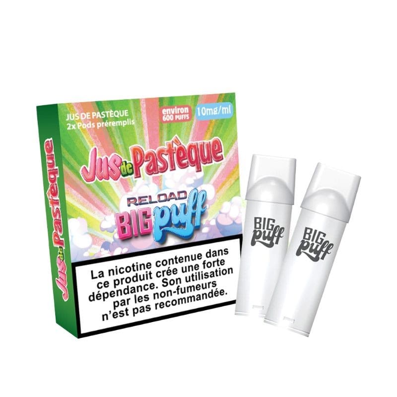 BIG PUFF Reload - Pack de 2 Cartouches 2 ml 600 Puffs-10 mg-Jus de Pastèque-VAPEVO