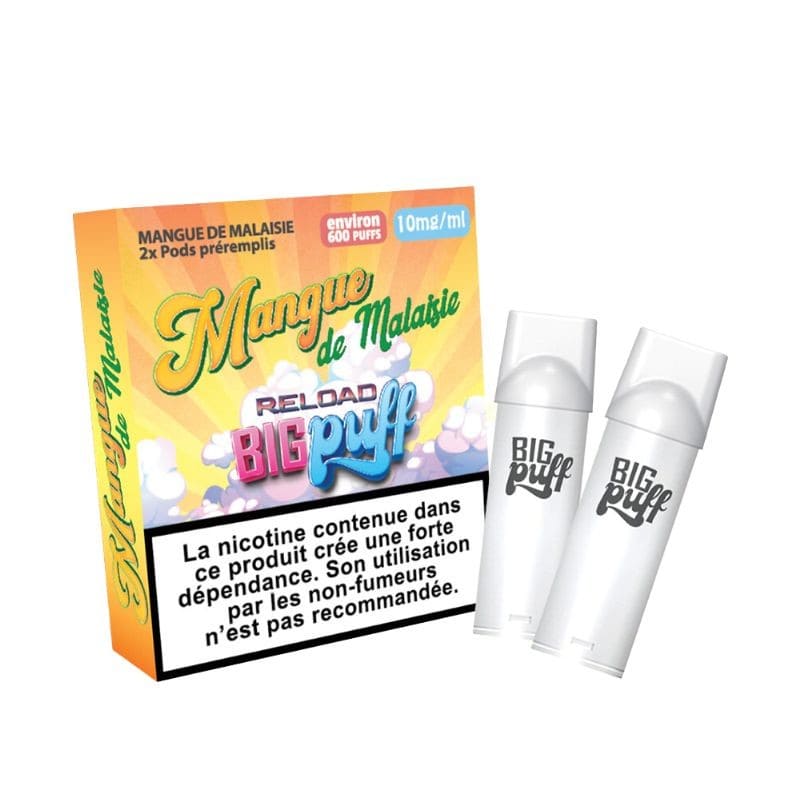 BIG PUFF Reload - Pack de 2 Cartouches 2 ml 600 Puffs-10 mg-Mangue de Malaisie-VAPEVO