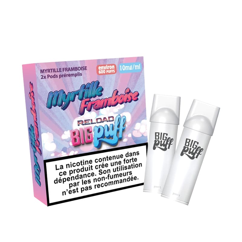 BIG PUFF Reload - Pack de 2 Cartouches 2 ml 600 Puffs-10 mg-Myrtille Framboise-VAPEVO