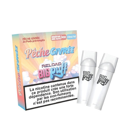 BIG PUFF Reload - Pack de 2 Cartouches 2 ml 600 Puffs-10 mg-Pêche Givrée-VAPEVO