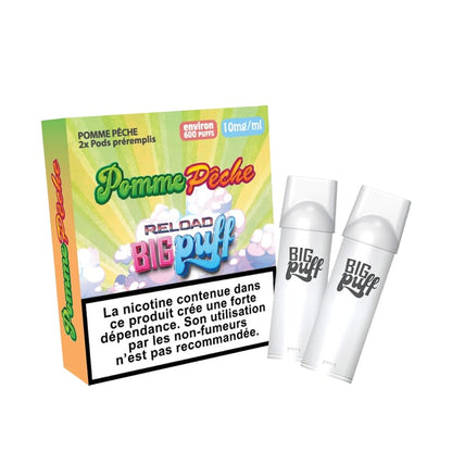 BIG PUFF Reload - Pack de 2 Cartouches 2 ml 600 Puffs-10 mg-Pomme Pêche-VAPEVO