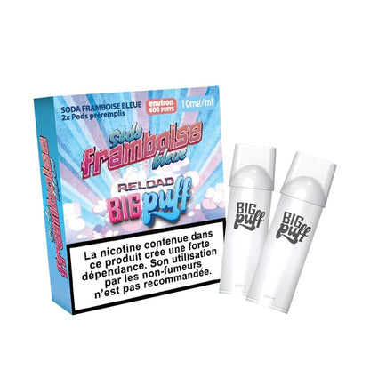 BIG PUFF Reload - Pack de 2 Cartouches 2 ml 600 Puffs-10 mg-Soda Framboise Bleue-VAPEVO