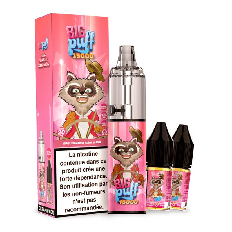 BIG PUFF Tornado 15000 - Pack Pod Jetable 15000 Puffs-20 mg-Fraise Framboise Cerise Glacée-VAPEVO