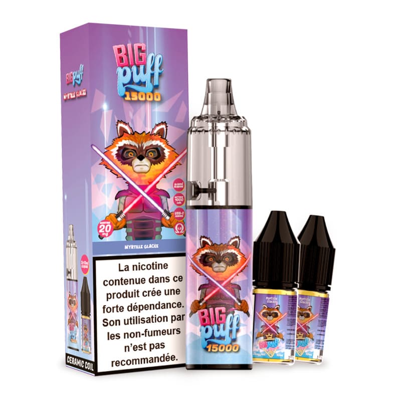 BIG PUFF Tornado 15000 - Pack Pod Jetable 15000 Puffs-20 mg-Myrtille Glacée-VAPEVO