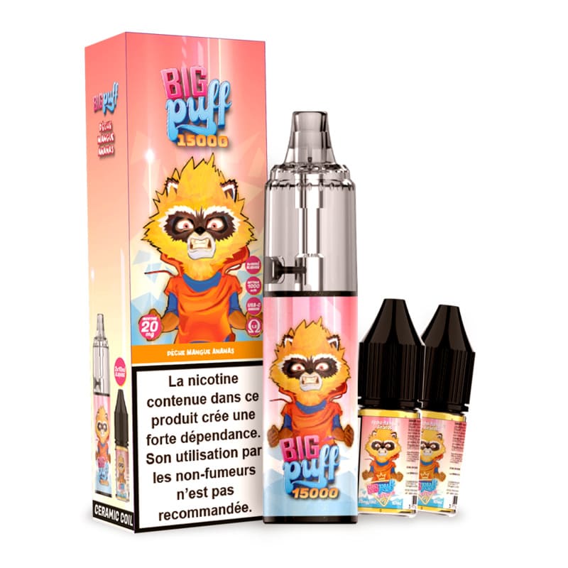 BIG PUFF Tornado 15000 - Pack Pod Jetable 15000 Puffs-20 mg-Pêche Mangue Ananas-VAPEVO