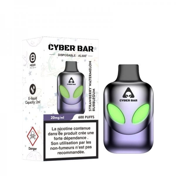 CYBER BAR AL600 - Pod Jetable 600 Puffs-Strawberry Watermelon Bubblegum-10 mg-VAPEVO