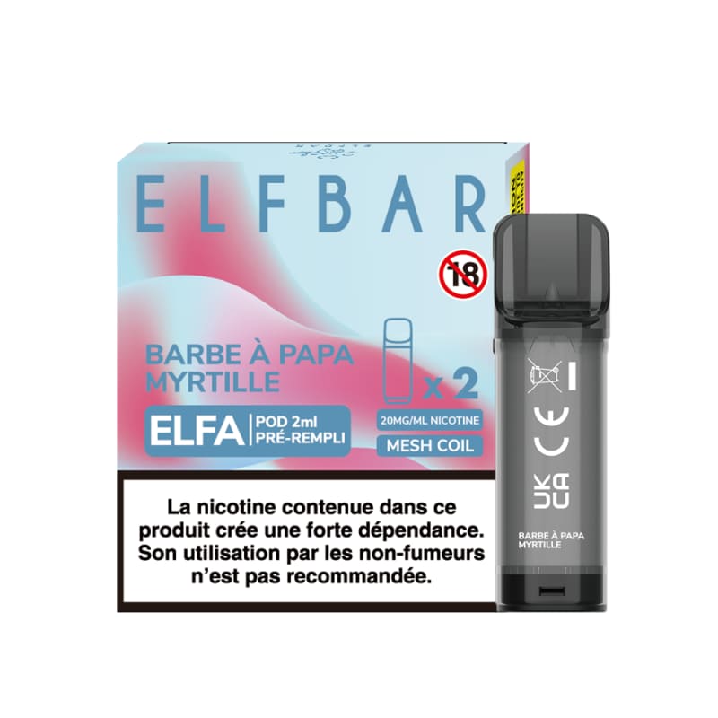 ELFBAR ELFA - Pack de 2 Cartouches 2ml 20mg-20 mg-Barbe à papa Myrtille-VAPEVO