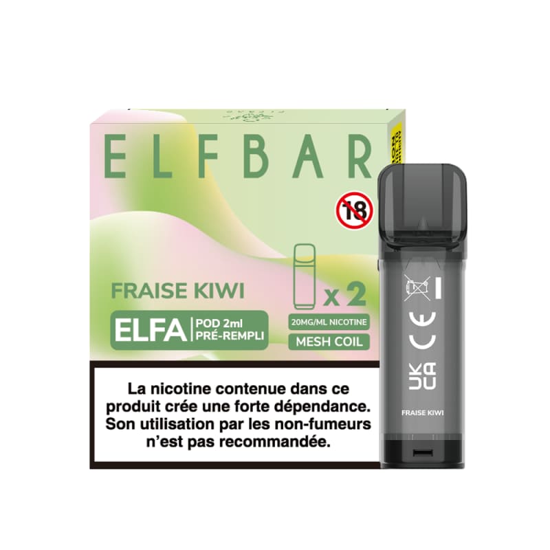ELFBAR ELFA - Pack de 2 Cartouches 2ml 20mg-20 mg-Fraise Kiwi-VAPEVO
