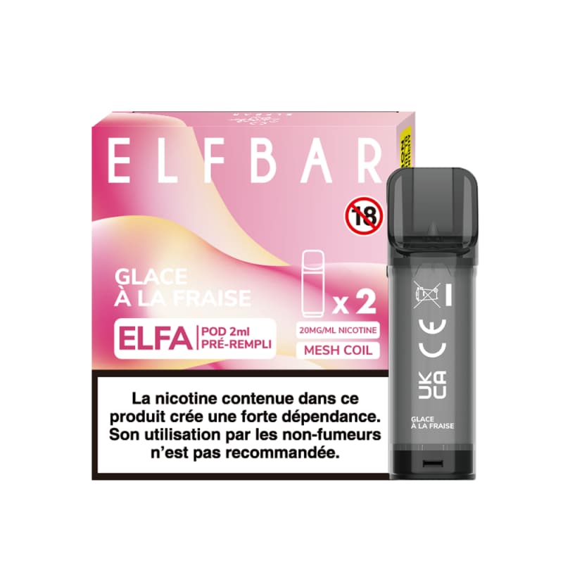 ELFBAR ELFA - Pack de 2 Cartouches 2ml 20mg-20 mg-Glace à la Fraise-VAPEVO