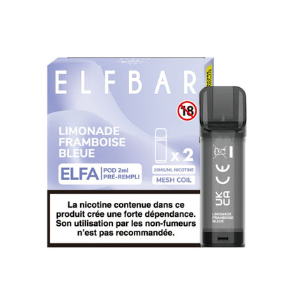 ELFBAR ELFA - Pack de 2 Cartouches 2ml 20mg-20 mg-Limonade Framboise Bleue-VAPEVO