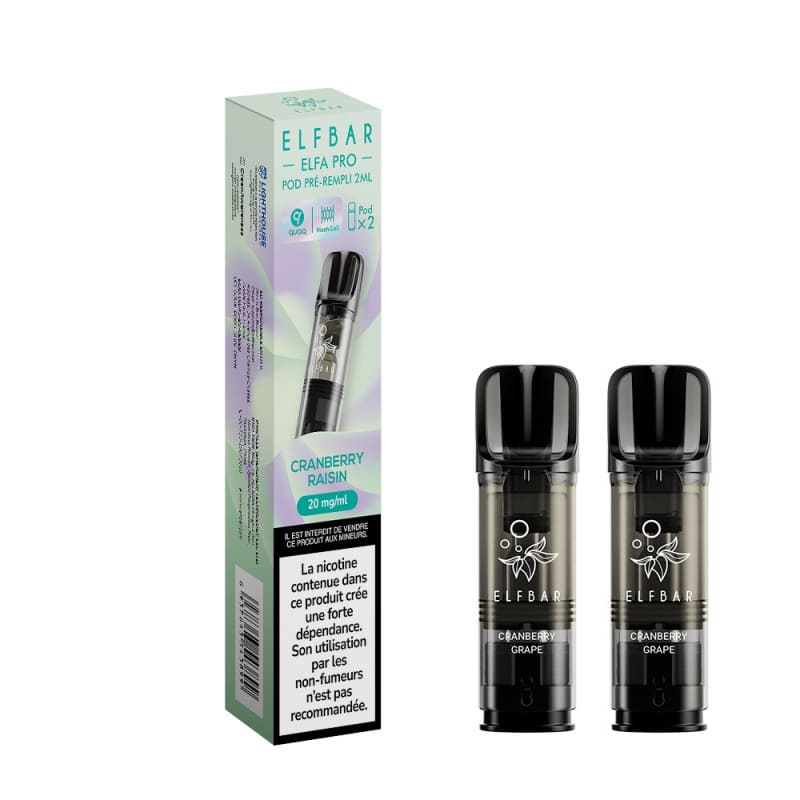 ELFBAR ELFA Pro - Pack de 2 Cartouches 2ml 600 Puffs-0 mg-Cranberry Raisin-VAPEVO