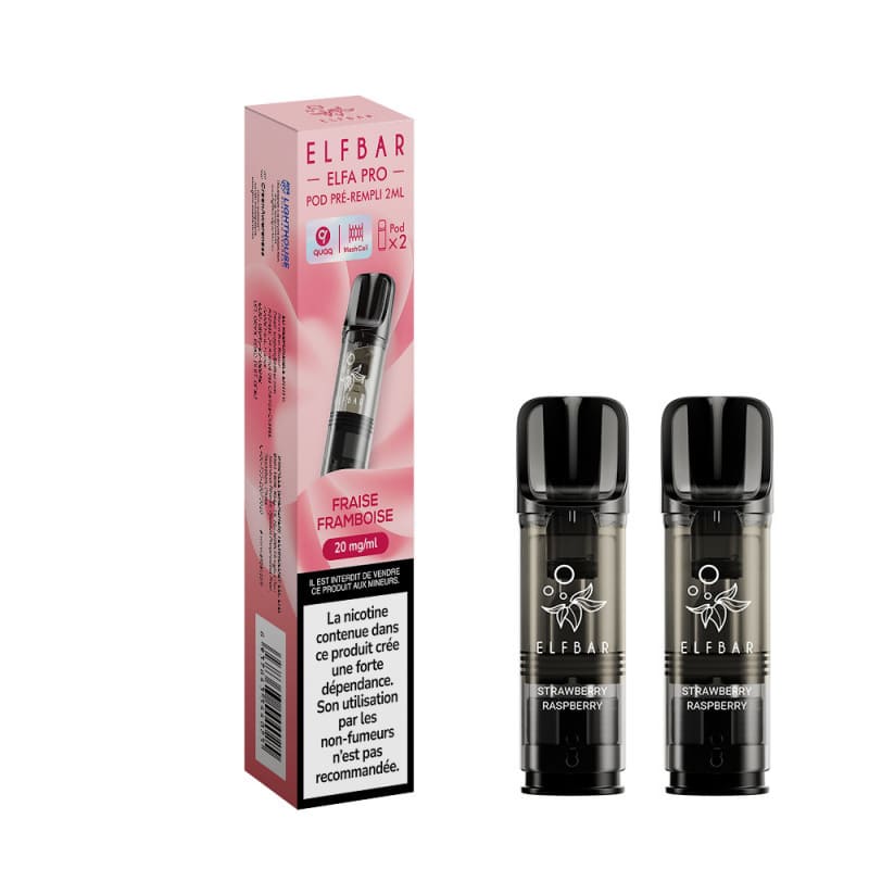 ELFBAR ELFA Pro - Pack de 2 Cartouches 2ml 600 Puffs-0 mg-Fraise Framboise-VAPEVO