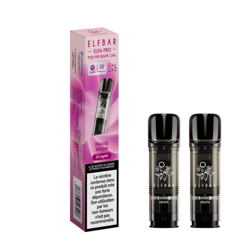 ELFBAR ELFA Pro - Pack de 2 Cartouches 2ml 600 Puffs-0 mg-Fraise Raisin-VAPEVO