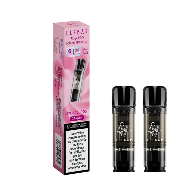 ELFBAR ELFA Pro - Pack de 2 Cartouches 2ml 600 Puffs-0 mg-Limonade Rose-VAPEVO