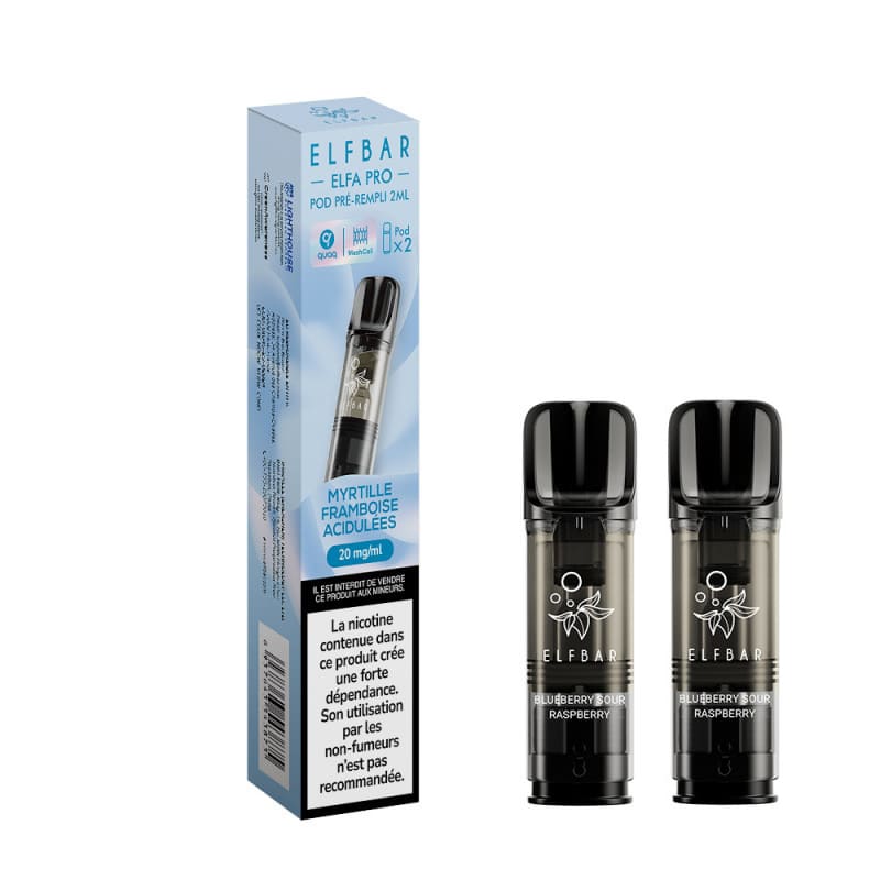 ELFBAR ELFA Pro - Pack de 2 Cartouches 2ml 600 Puffs-0 mg-Myrtille Framboise Acidulées-VAPEVO