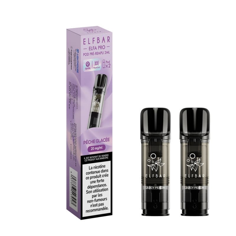 ELFBAR ELFA Pro - Pack de 2 Cartouches 2ml 600 Puffs-0 mg-Pêche Glacée-VAPEVO