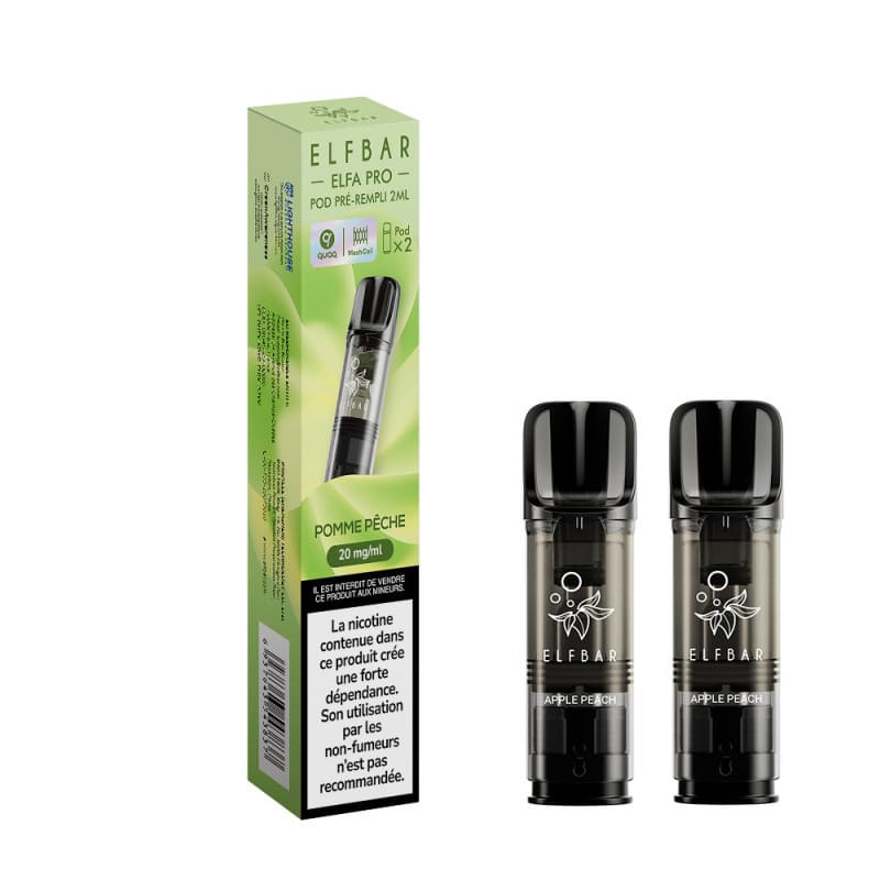 ELFBAR ELFA Pro - Pack de 2 Cartouches 2ml 600 Puffs-0 mg-Pomme Pêche-VAPEVO