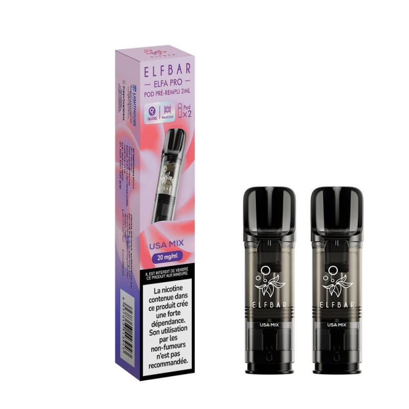 ELFBAR ELFA Pro - Pack de 2 Cartouches 2ml 600 Puffs-0 mg-USA Mix-VAPEVO