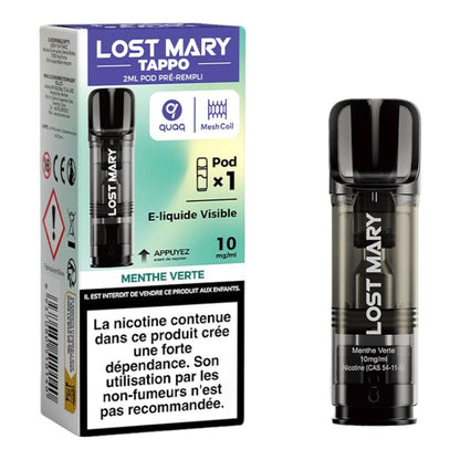 LOST MARY Tappo - Pack de 2 Cartouches 2ml 600 Puffs-10 mg-Menthe Verte-VAPEVO