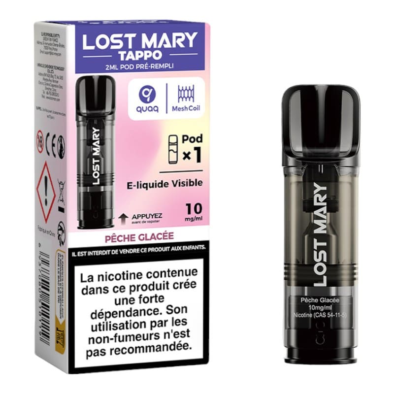 LOST MARY Tappo - Pack de 2 Cartouches 2ml 600 Puffs-10 mg-Pêche Glacée-VAPEVO