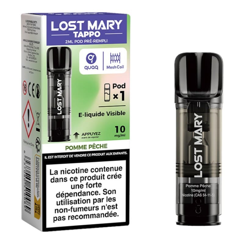 LOST MARY Tappo - Pack de 2 Cartouches 2ml 600 Puffs-10 mg-Pomme Pêche-VAPEVO