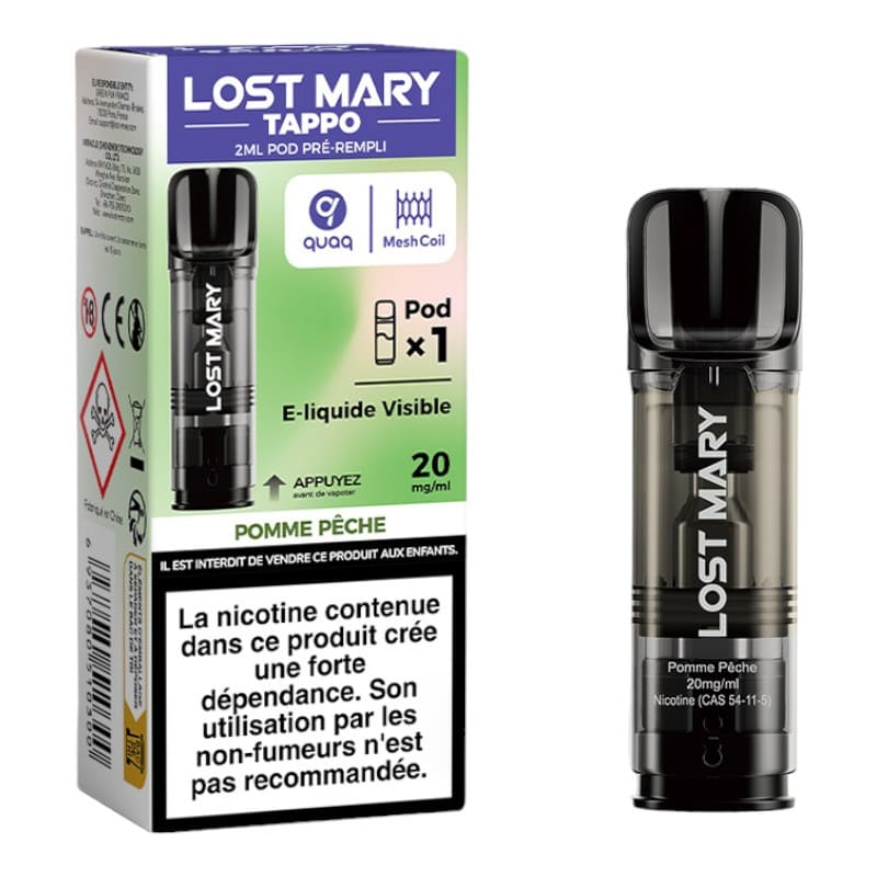 LOST MARY Tappo - Pack de 2 Cartouches 2ml 600 Puffs-20 mg-Pomme Pêche-VAPEVO